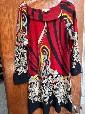 Aryeh Bold Red & Black Floral Swing Dress Size XXXL